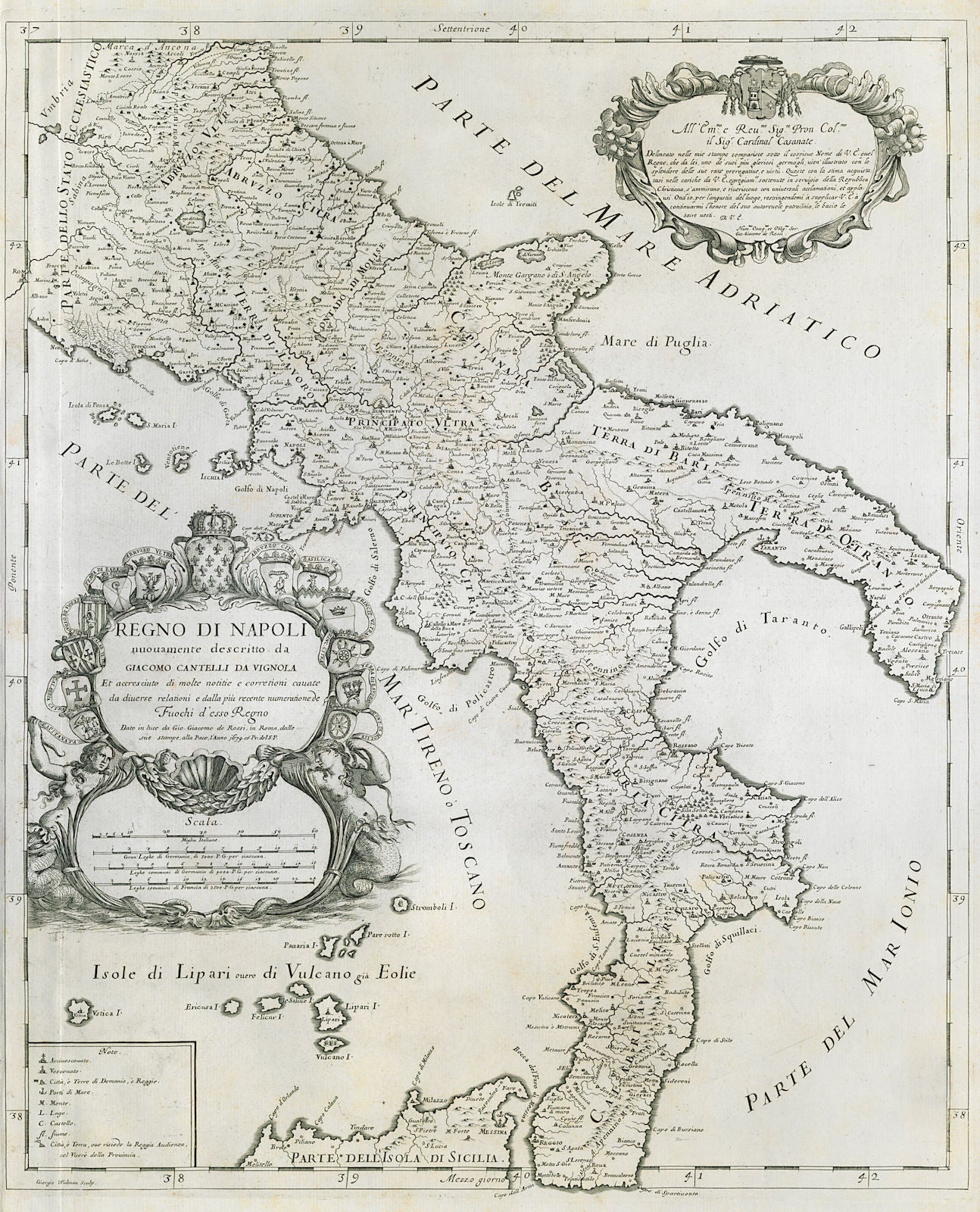 Regno di Napoli. Kingdom of Naples. Southern Italy. DE ROSSI / CANTELLI 1679 map